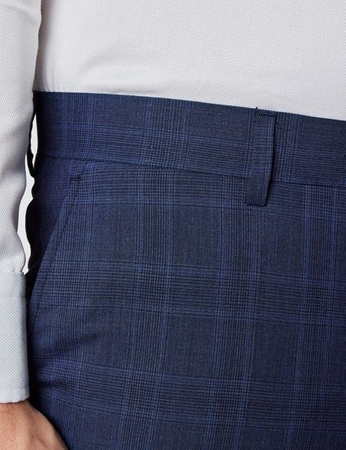 Men's Navy Prince of Wales Tonal Check Slim Fit Suit Trousers-preview