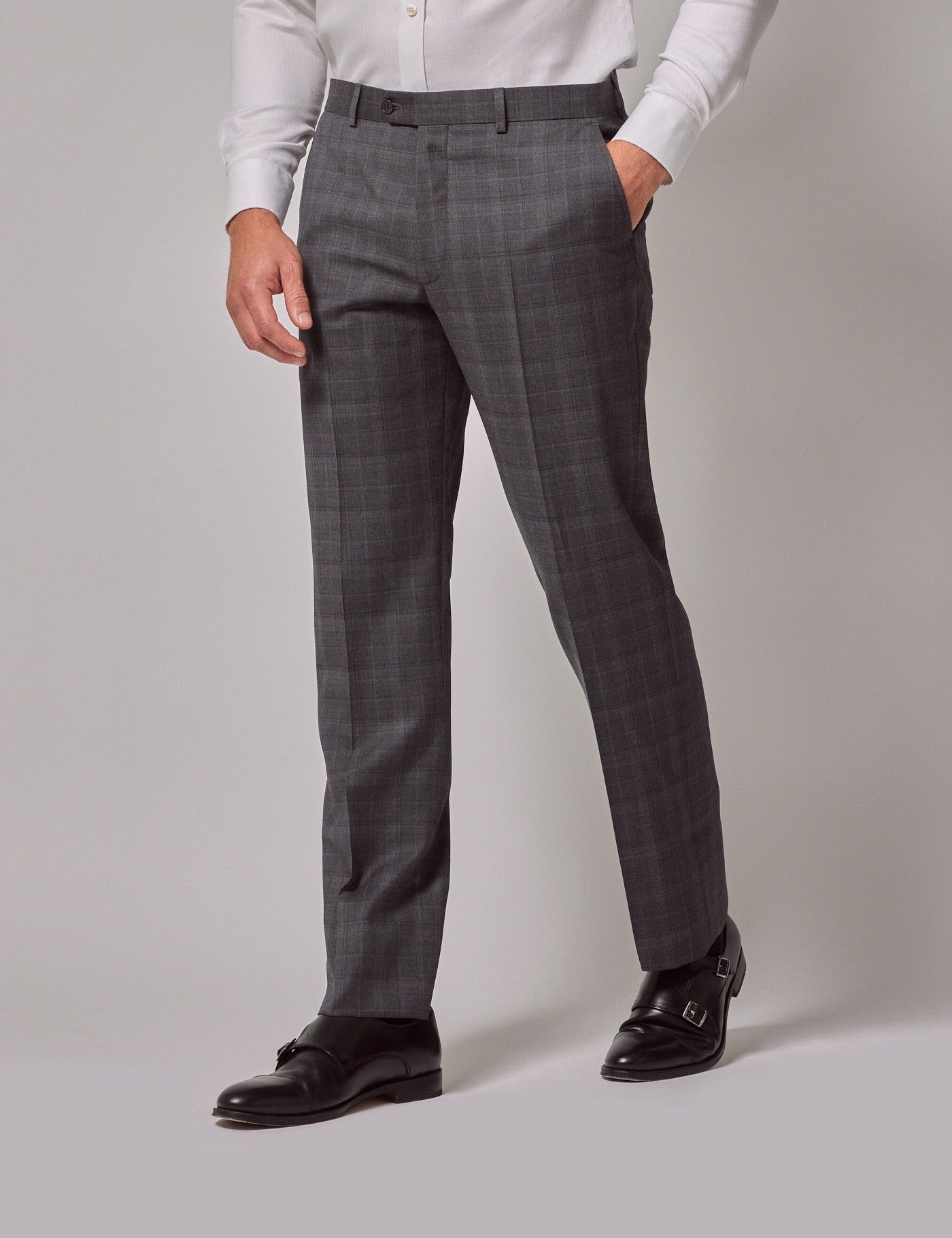 Men's Charcoal Check Double Breasted Tailored Suit Pants - 1913