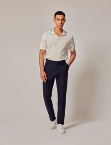 Navy Italian Cotton Linen Slim Hemmed Trousers - 1913 Collection
