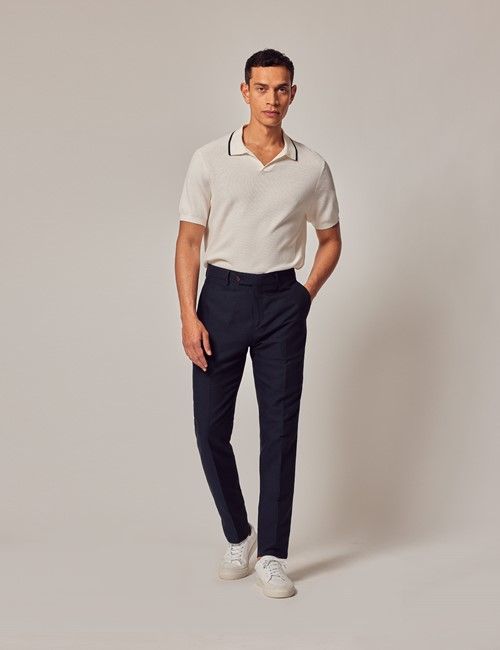 Navy Italian Cotton Linen Slim Hemmed Trousers - 1913 Collection-preview