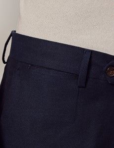 Navy Italian Cotton Linen Slim Hemmed Trousers - 1913 Collection