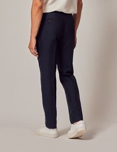Navy Italian Cotton Linen Slim Hemmed Trousers - 1913 Collection