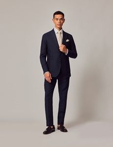 Navy Italian Cotton Linen Slim Hemmed Trousers - 1913 Collection