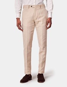 Stone Italian Cotton Linen Slim Trousers - 1913 Collection