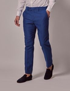 Royal Blue Italian Cotton Linen Slim Suit Pants - 1913 Collection