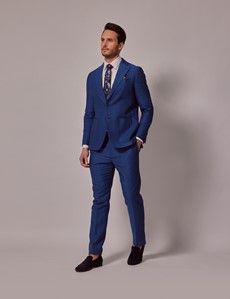 Royal Blue Italian Cotton Linen Slim Suit Pants - 1913 Collection-preview3