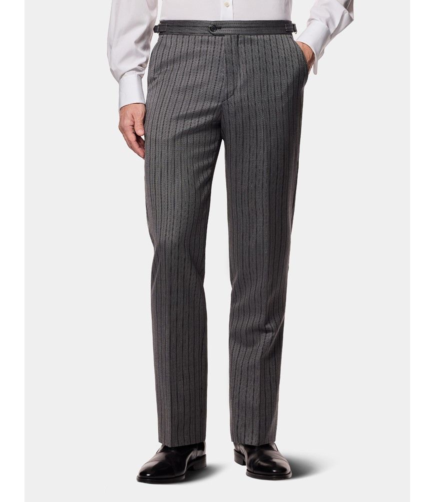 Wool Chalk Stripe Slacks　HEATHER GRAY Grey Chalk Stripe Wool Column Pants - POEM