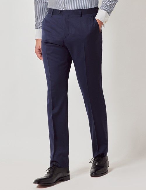 Dark Blue Italian Wool Slim Fit Suit Trousers - 1913 Collection