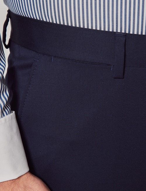 Dark Blue Italian Wool Slim Fit Suit Trousers - 1913 Collection-preview