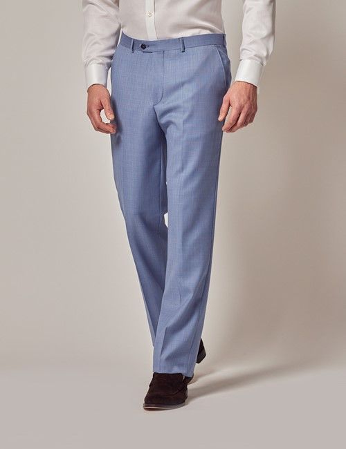 Light Blue Tailored Sharkskin Italian Suit Pants - 1913 Collection