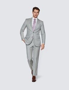 Men's Light Grey Tailored Fit Sharkskin Italian Suit Trousers - 1913 Collection-preview3