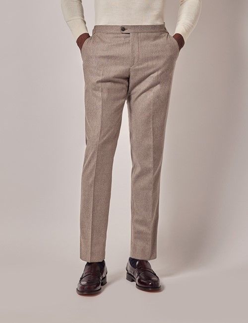 Taupe Slim Flannel Suit Pants With Side Adjusters - 1913 Collection