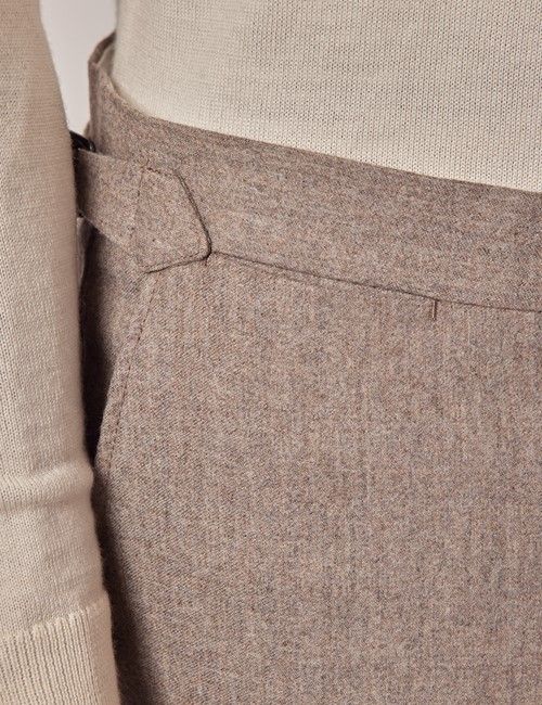 Taupe Slim Flannel Suit Pants With Side Adjusters - 1913 Collection-preview