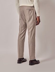 Taupe Slim Flannel Suit Pants With Side Adjusters - 1913 Collection-preview2