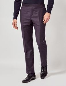 Dark Purple Slim Flannel Suit Pants With Side Adjusters - 1913 Collection
