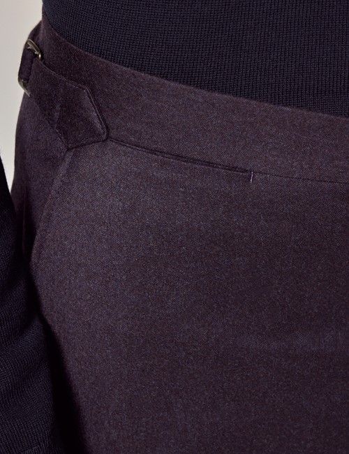 Dark Purple Slim Flannel Suit Pants With Side Adjusters - 1913 Collection-preview