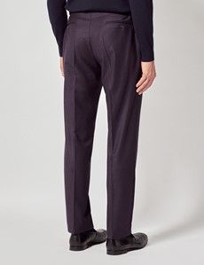 Dark Purple Slim Flannel Suit Pants With Side Adjusters - 1913 Collection-preview2