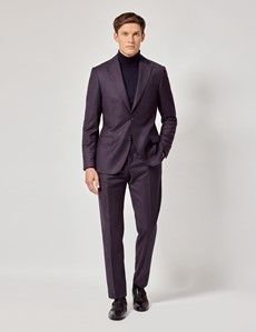 Dark Purple Slim Flannel Suit Pants With Side Adjusters - 1913 Collection-preview3