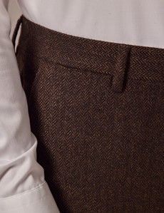 Brown Merino Herringbone Tweed Slim Suit Pants - 1913 Collection-preview1