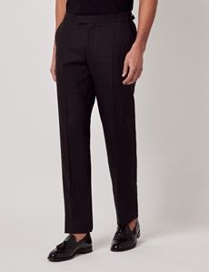 Black Italian Linen Tailored Fit Suit Pants With Side Adjusters - 1913 Collection