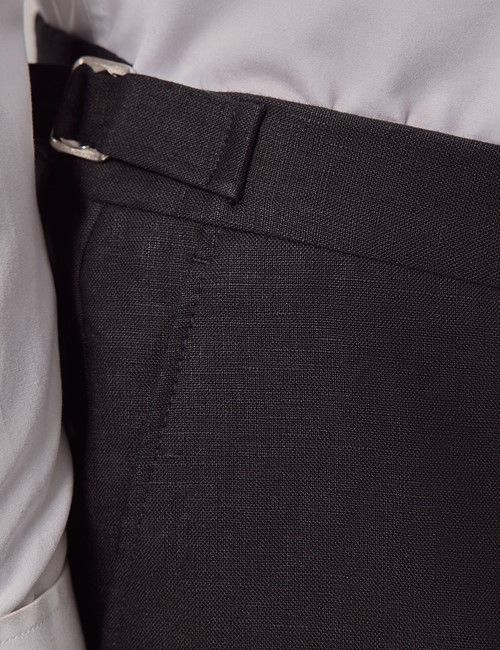 Black Italian Linen Tailored Fit Suit Pants With Side Adjusters - 1913 Collection-preview