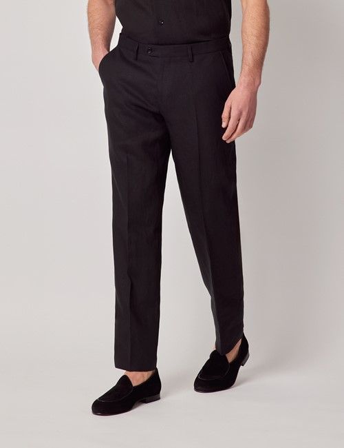 Black Italian Linen Tailored Fit Suit Trousers - 1913 Collection