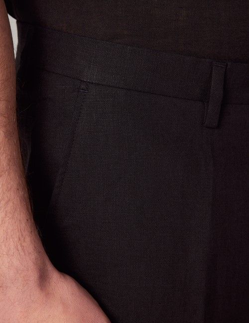 Black Italian Linen Tailored Fit Suit Trousers - 1913 Collection-preview