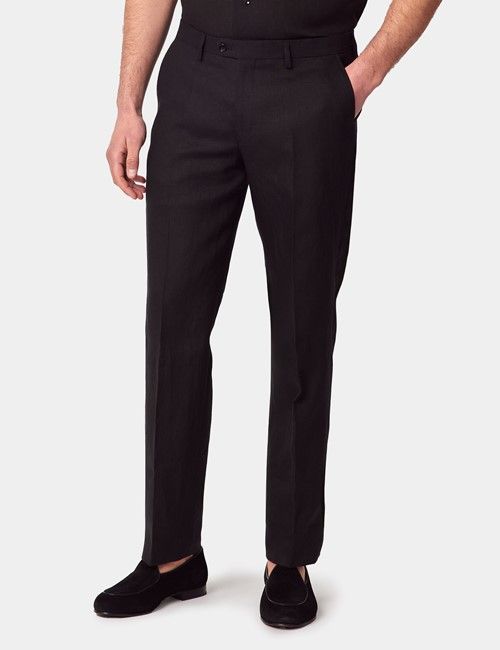 Black Italian Linen Tailored Fit Suit Trousers - 1913 Collection