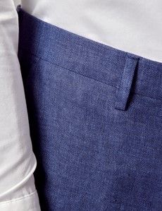 Royal Blue Semi Plain Italian Linen Tailored Fit Suit Pants - 1913 Collection-preview1