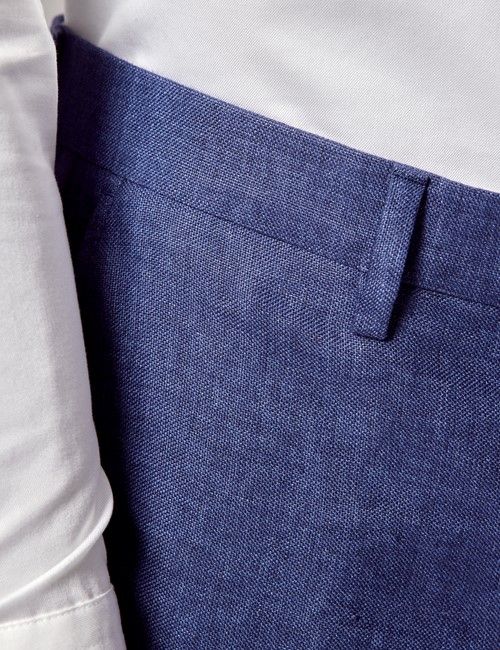 Royal Blue Semi Plain Italian Linen Tailored Fit Suit Pants - 1913 Collection-preview