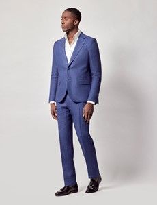 Royal Blue Semi Plain Italian Linen Tailored Fit Suit Pants - 1913 Collection-preview3