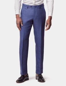 Tailored Fit Royal Blue Semi Plain 1913 Linen Suit Trousers