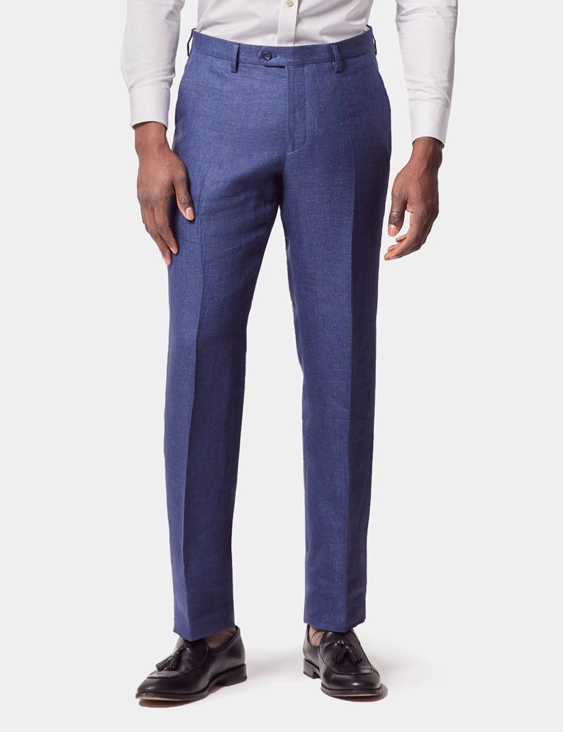 Tailored Fit Royal Blue Semi Plain 1913 Linen Suit Trousers