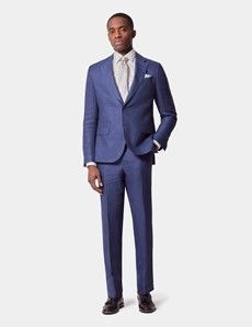 Tailored Fit Royal Blue Semi Plain 1913 Linen Suit Trousers