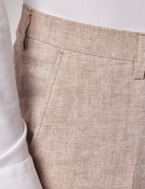 Natural Semi Plain Italian Linen Tailored Fit Suit Trousers - 1913 Collection-preview