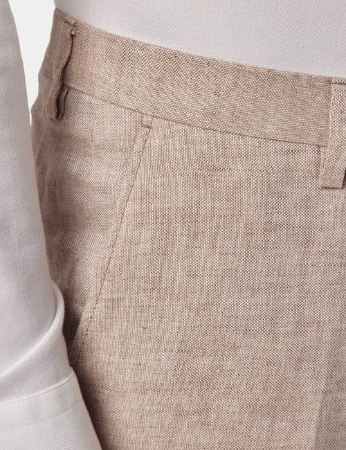 Natural Semi Plain Italian Linen Tailored Fit Suit Trousers - 1913 Collection-preview