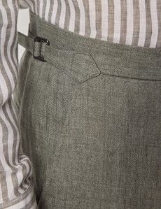Sage Green Herringbone Italian Linen Slim Fit Suit Pants With Side Adjusters - 1913 Collection-preview1