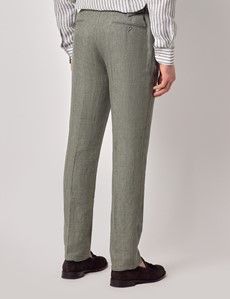 Sage Green Herringbone Italian Linen Slim Fit Suit Pants With Side Adjusters - 1913 Collection-preview2