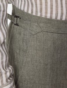 Sage Green Herringbone Italian Linen Slim Fit Suit Pants With Side Adjusters - 1913 Collection-preview1