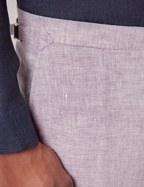 Dusty Lilac Italian Linen Slim Fit Suit Trousers With Side Adjusters - 1913 Collection-preview
