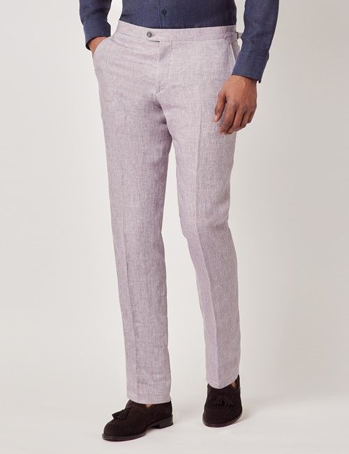 Dusty Lilac Italian Linen Slim Fit Suit Trousers With Side Adjusters - 1913 Collection