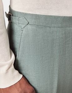 Slim Fit Sea Green 1913 Linen Suit Trousers With Side Adjusters