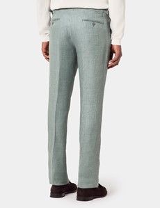 Slim Fit Sea Green 1913 Linen Suit Trousers With Side Adjusters