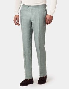 Slim Fit Sea Green 1913 Linen Suit Trousers With Side Adjusters