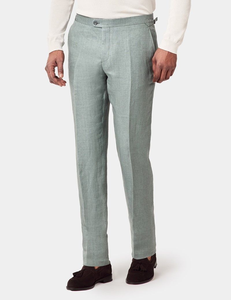 Slim Fit Sea Green 1913 Suit Pants With Side Adjusters