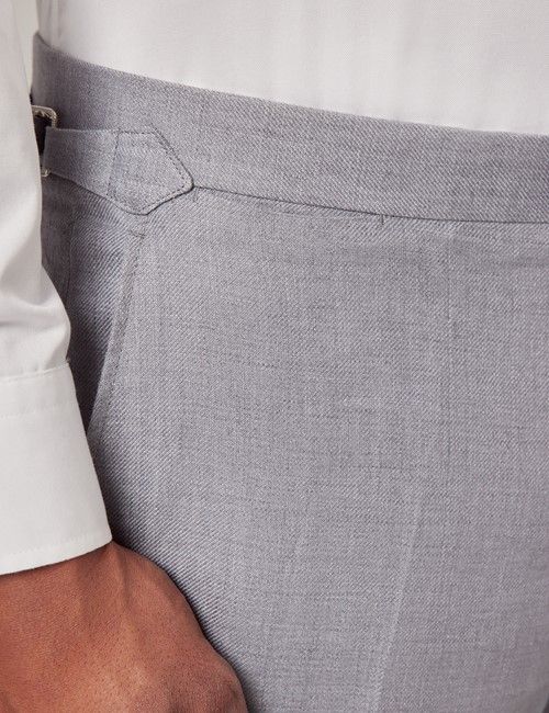Mid Grey Twill Italian Linen Slim Fit Suit Pants With Side Adjusters - 1913 Collection-preview