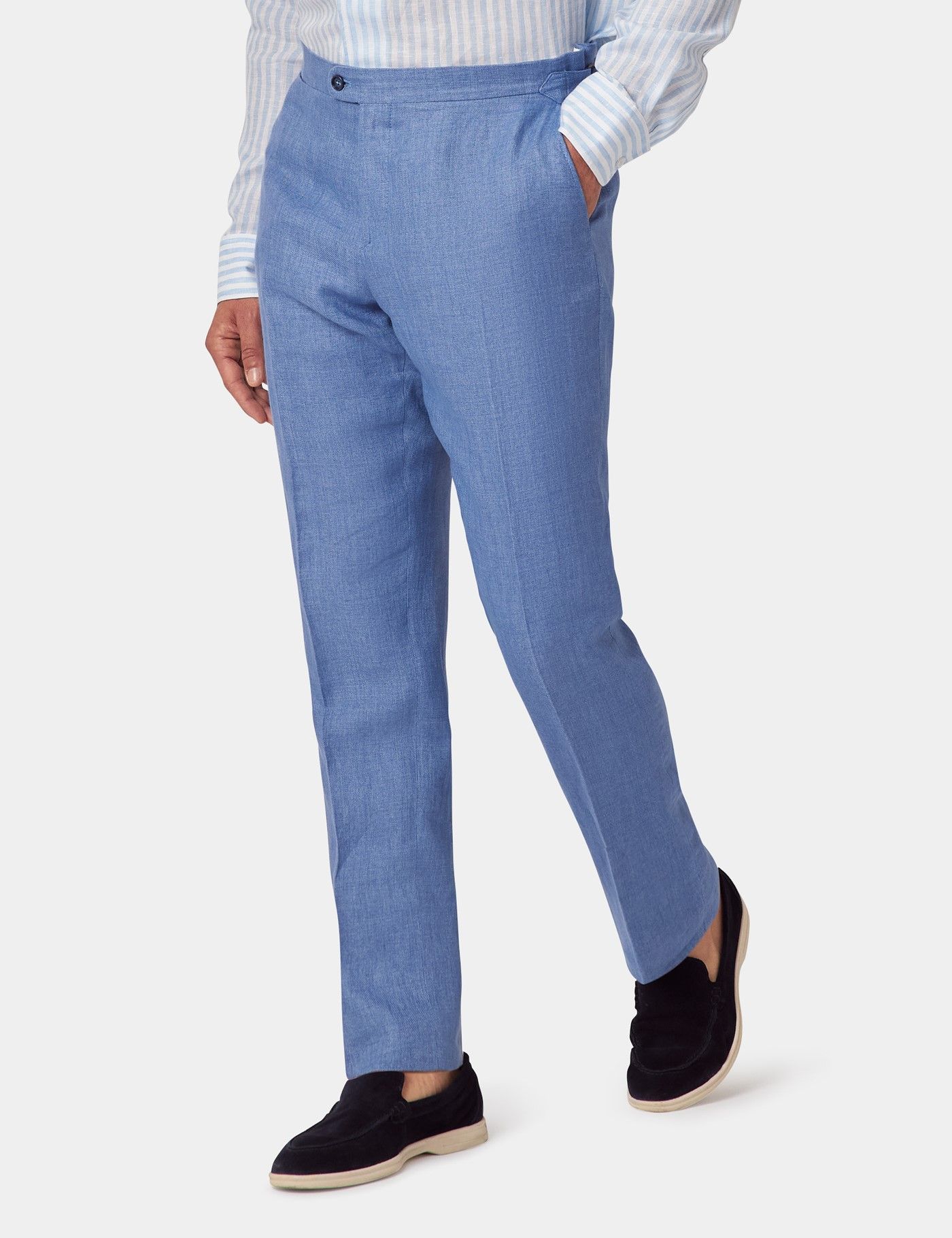 Slim Fit Denim Blue Twill 1913 Suit Pants With Side Adjusters