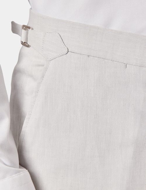 Pale Grey Italian Linen-Cotton Slim Fit Suit Trousers With Side Adjusters - 1913 Collection-preview