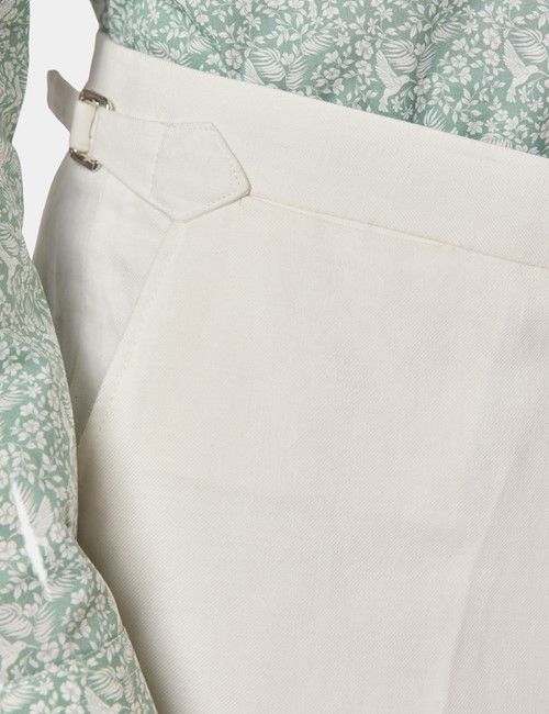 White Italian Linen-Cotton Slim Fit Suit Trousers With Side Adjusters - 1913 Collection-preview
