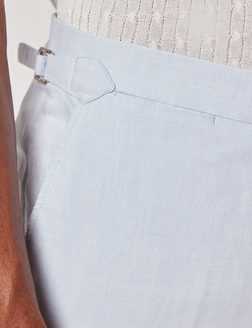 Pale Blue Italian Linen-Cotton Slim Fit Suit Trousers With Side Adjusters - 1913 Collection-preview